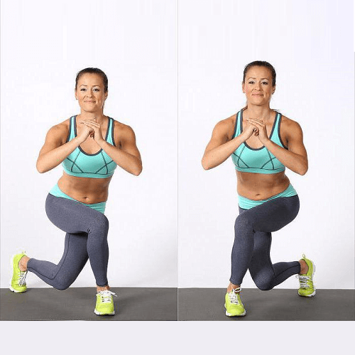 زن در حال انجام لانگز به بغل برای فرم دادن به باسن و تعادل و ثبات مفاصل