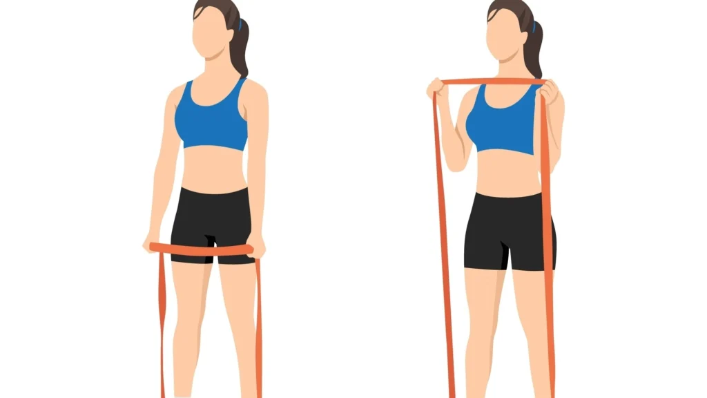 آموزش کشش جلو بازو با ورزش با کش پیلاتس برای لاغری بازو