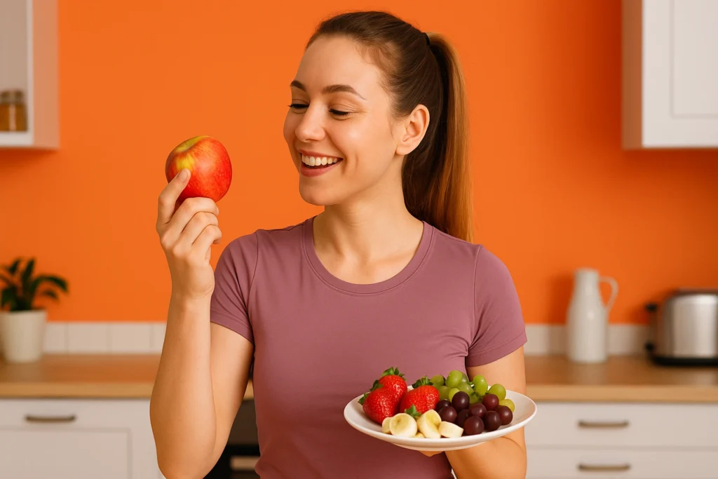 بانویی که بعد از رژیم کتو میل به شیرینی را با میوه سالم کنترل میکند