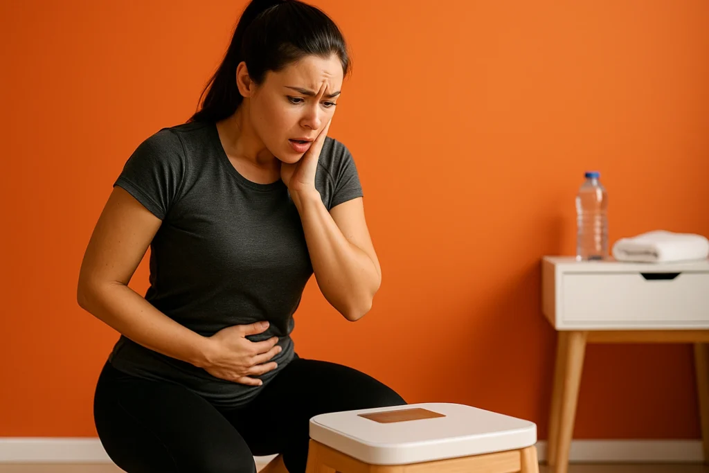 زن در حال بررسی افزایش وزن ناشی از احتباس آب پس از رژیم کتو