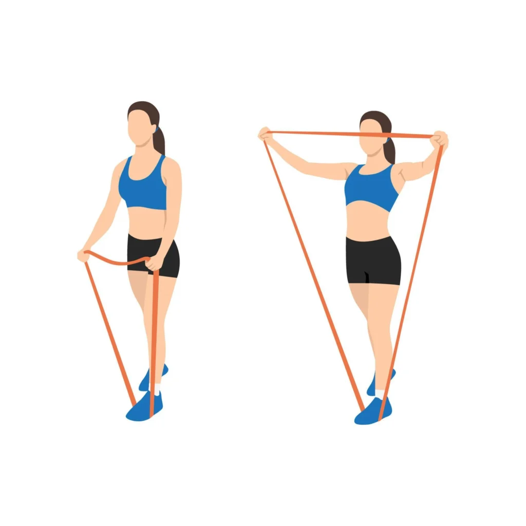 آموزش نحوه حرکت کشش بازو از بغل با ورزش با کش پیلاتس برای لاغری بازو