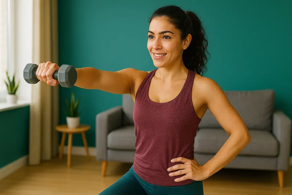 آموزش تصویری مرحلهبهمرحله حرکات ورزشی با دمبل در خانه برای بانوان