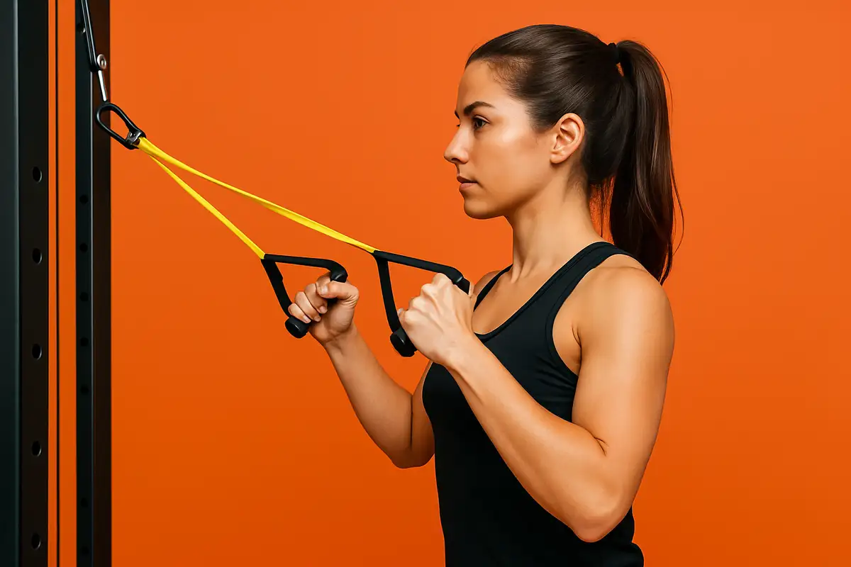 زن در حال انجام حرکت فیس پول برای اصلاح قوز و تقویت پشت شانه