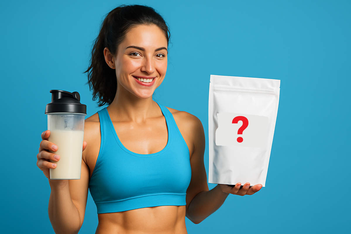 زن ورزشکار در حال معرفی مکمل های اقتصادی برای بدنسازی بانوان با یک مکمل و شیکر ورزشی در دست