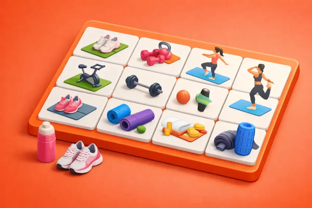 تصویر ایزومتریک از تقویم تمرینی هفتگی ساده و ایمن برای تقویت مفاصل