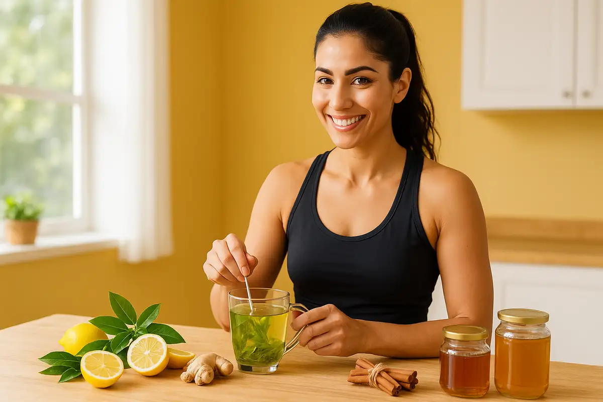 زن ایرانی در آشپزخانه در حال تهیه نوشیدنیهای چربیسوز طبیعی برای لاغری سریع