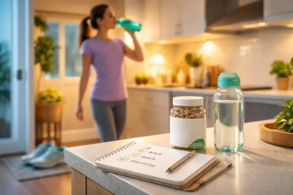 تصویر سبک زندگی سالم همراه با مکملهای گیاهی برای آرامش و کاهش استرس زنان