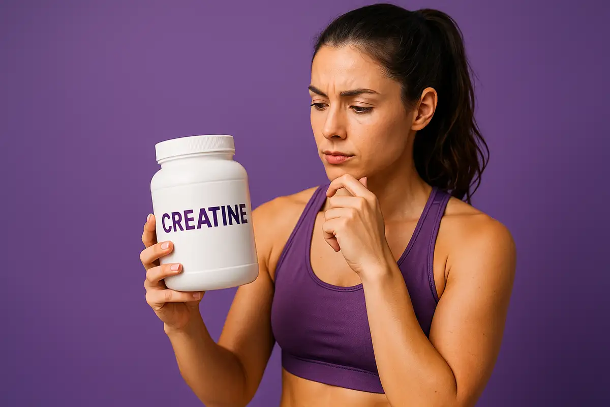 زن ورزشکار در حال بررسی مکمل کراتین و عوارض احتمالی