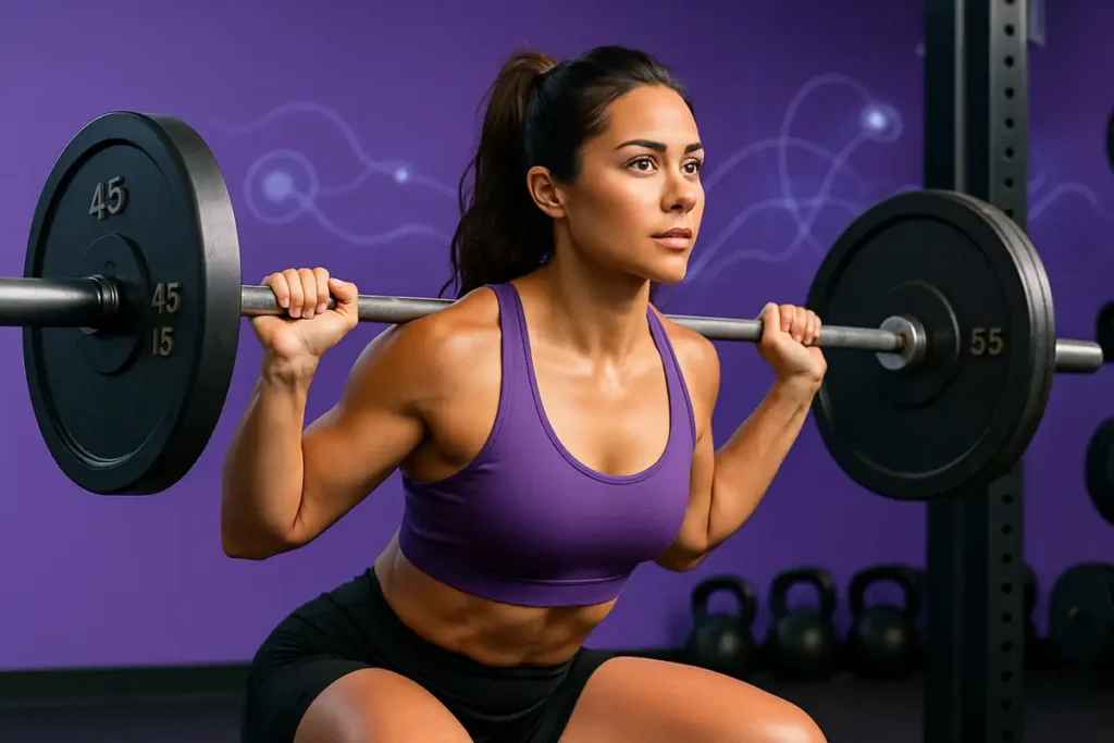 زن ورزشکار در حال تمرین قدرتی برای نمایش فواید کراتین
