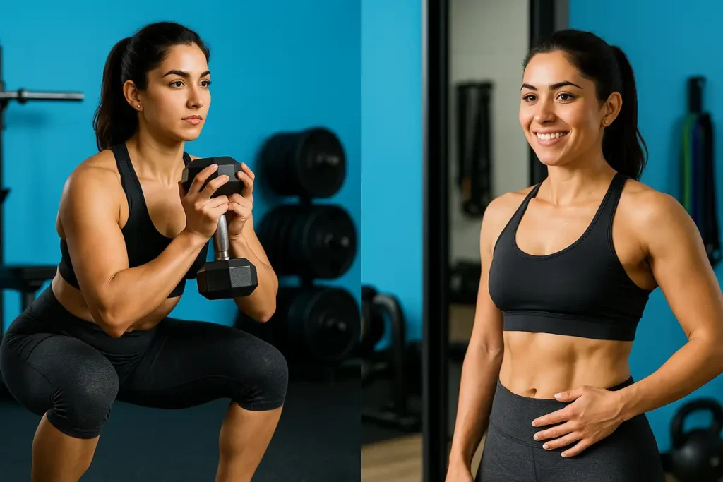 نمای واقعی از زن ورزشکار در باشگاه برای نمایش تاثیر گلوتامین بر لاغری و عضلهسازی