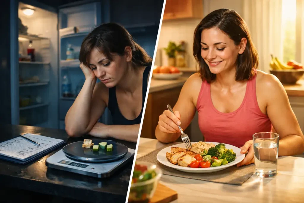 مقایسه بصری بین رژیم خیلی کمکالری و یک برنامه غذایی متعادل برای زنان