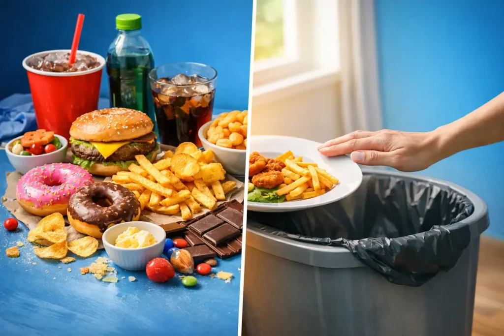 نمای مقایسهای از غذاهای فرآوریشده که باید برای کاهش سلولیت محدود شوند